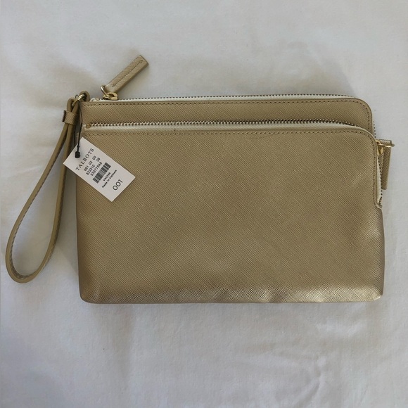 Talbots silver pleated 4P skirt and metallic gold wristlet - Picture 4 of 12